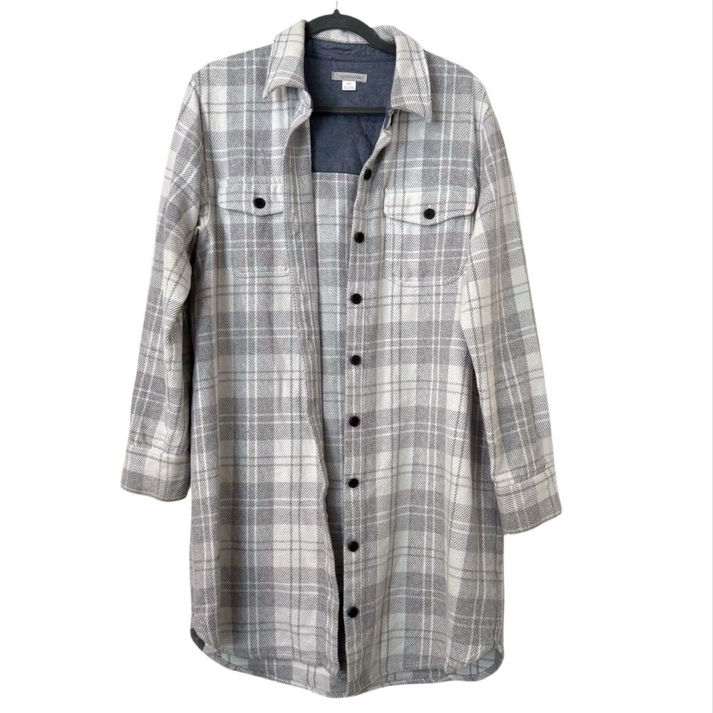 Outerknown Blanket Shirt‎ Dress  Medium Gray Plaid Long Sleeve Button Up Casual